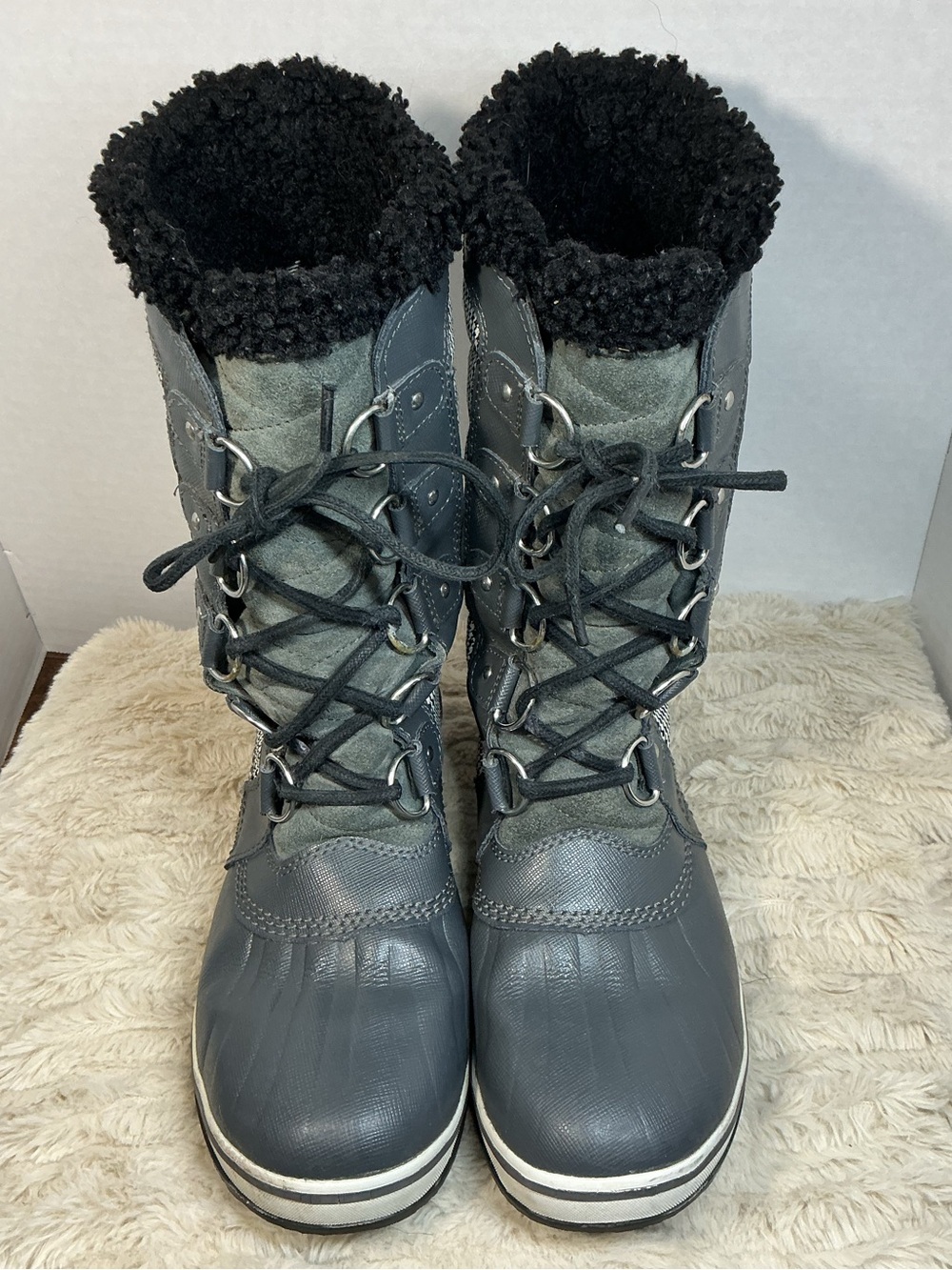 SOREL Tofino II Waterproof Winter Snow Boots Houndstooth Gray Black Women’s 8